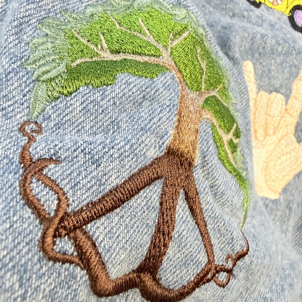VINTAGE Hippy Harley-Davidson Denim Vest Embroidered Patches Peace Love Pride - Picture 8 of 16
